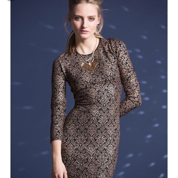 Metallic Gold Long Sleeve Bodycon Dress - Picture 1 of 3